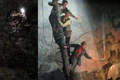 30 Banff Cave And Basin Original Entrance In Roof Vent Hole With Painting Of 3 Canadian Pacific Railway Workers Discovering The Cave.jpg